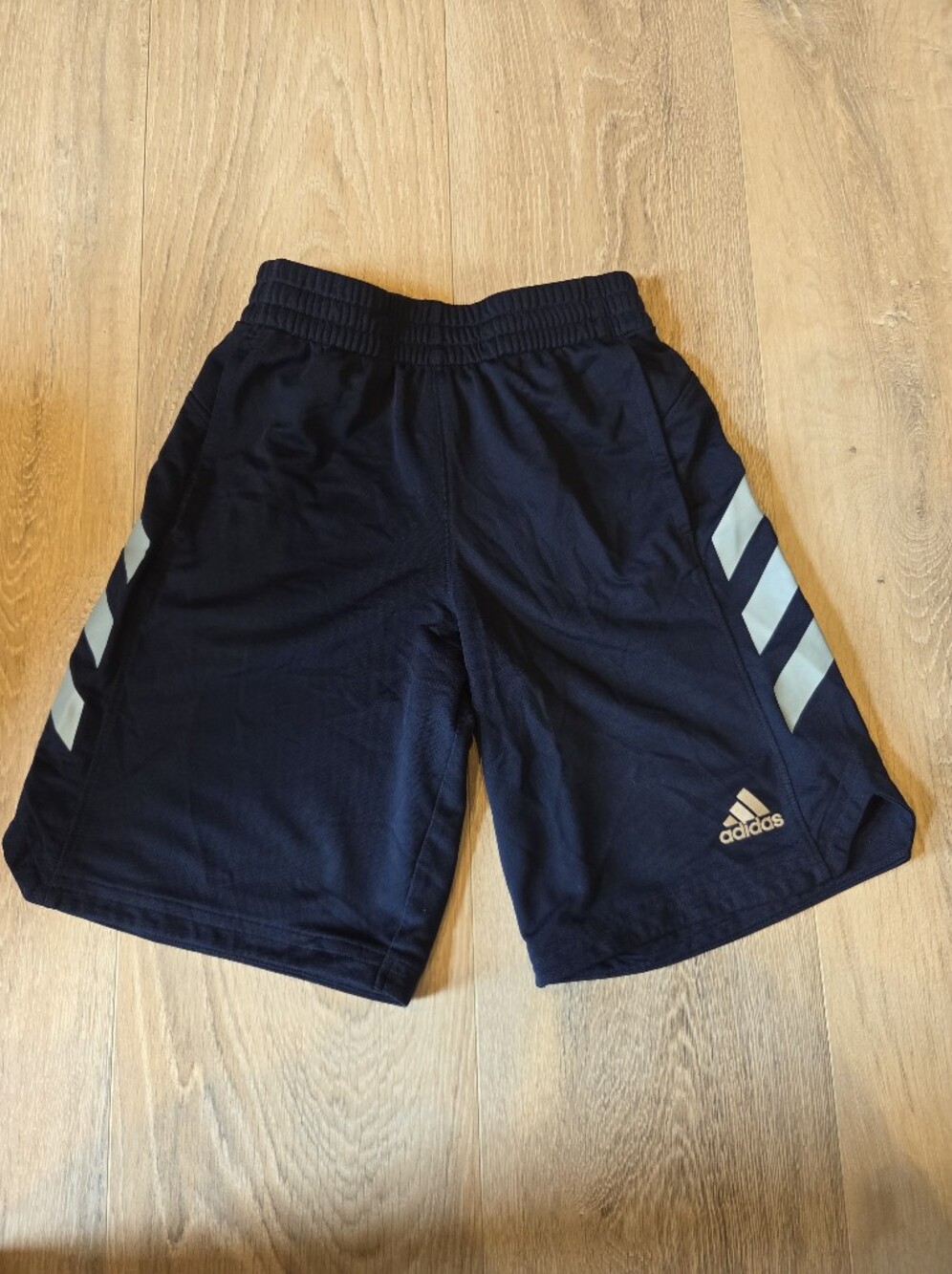 Adidas Men’s Navy Athletic Shorts with Light Blue Stripes